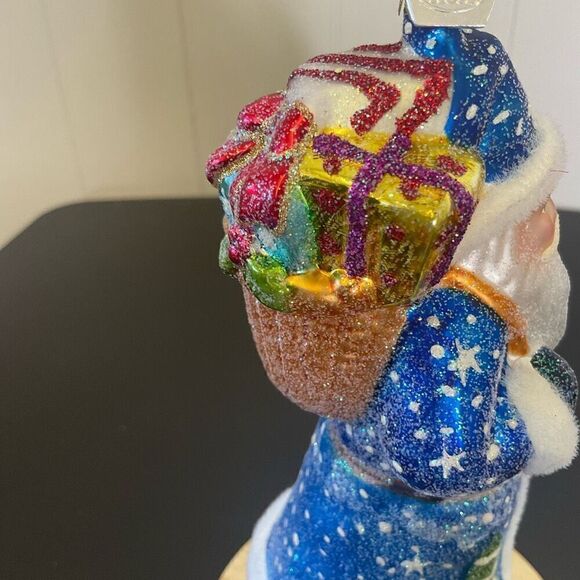 KSA Old World Glistening Santa Claus Toys Hanging Ornament Glass Blue 6" Tall - Picture 6 of 9